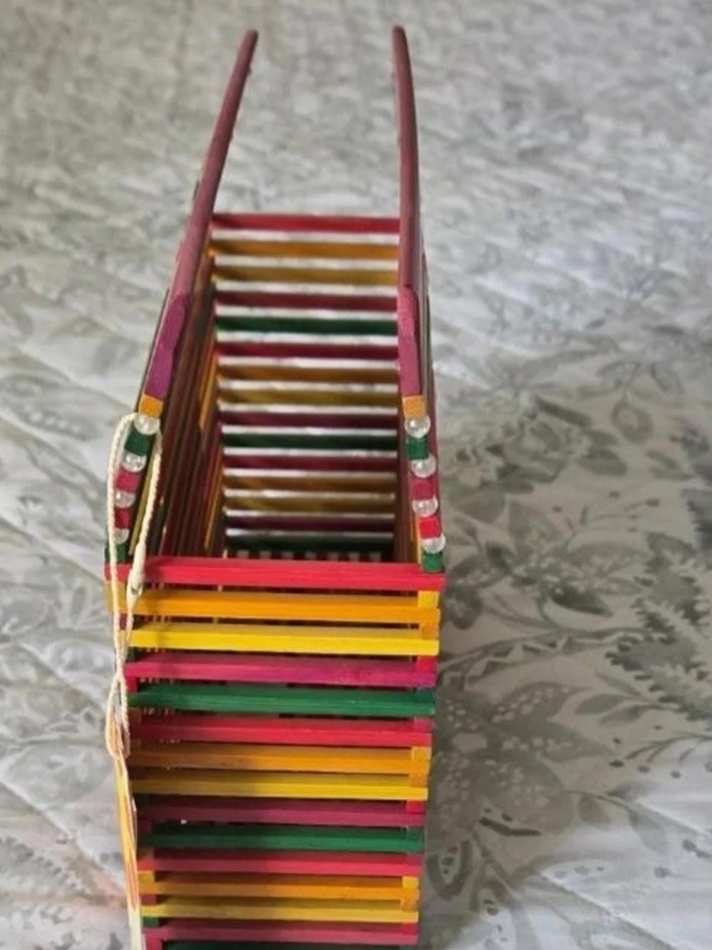 Colorful Wooden Slatted Storage Box - Pink, Green & Yellow